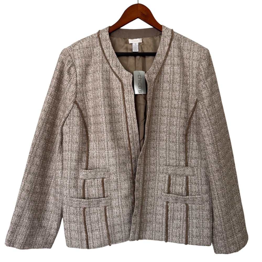 Chico's Womens Daphne Delicacy Tweed Blazer‎ Jacket Open Front Size 3/XL NWT